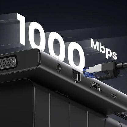 Hub USB-C UGREEN CM639 (45520), 2 x USB-A 3.2 - 3 x USB-C - 1 x HDMI - 1 x VGA - 1 x Jack 3.5mm - 1 x RJ45 - 1 x SD - 1 x microSD, Harmaa
