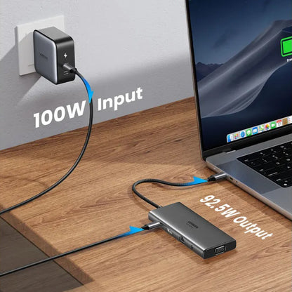 Hub USB-C UGREEN CM639 (45520), 2 x USB-A 3.2 - 3 x USB-C - 1 x HDMI - 1 x VGA - 1 x Jack 3.5mm - 1 x RJ45 - 1 x SD - 1 x microSD, Harmaa