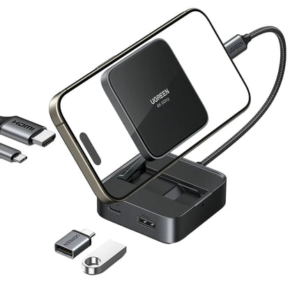 Hub USB-C UGREEN CM801, 1 x USB-A 3.0 - 2 x USB-C - 1 x HDMI, Harmaa