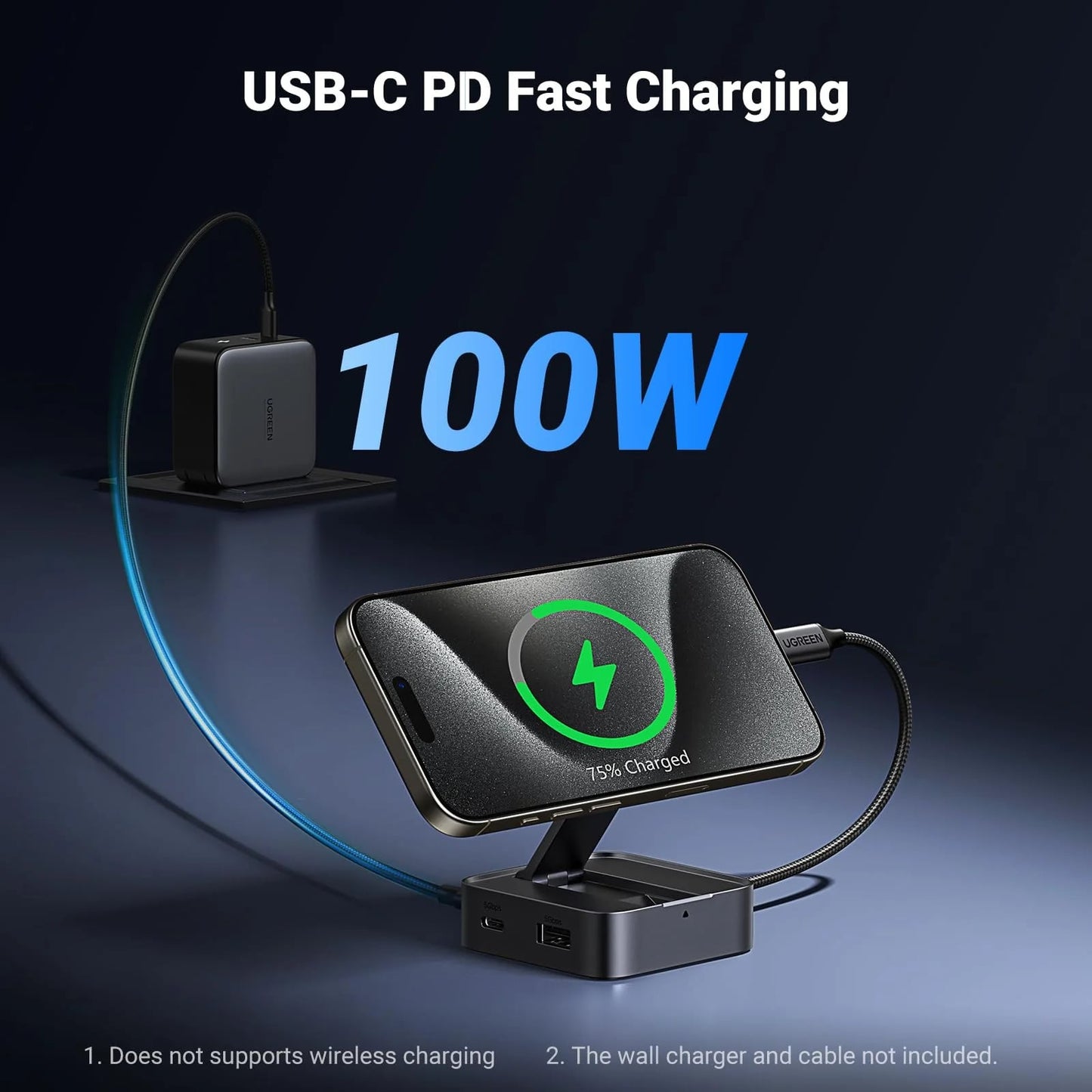 Hub USB-C UGREEN CM801, 1 x USB-A 3.0 - 2 x USB-C - 1 x HDMI, Harmaa