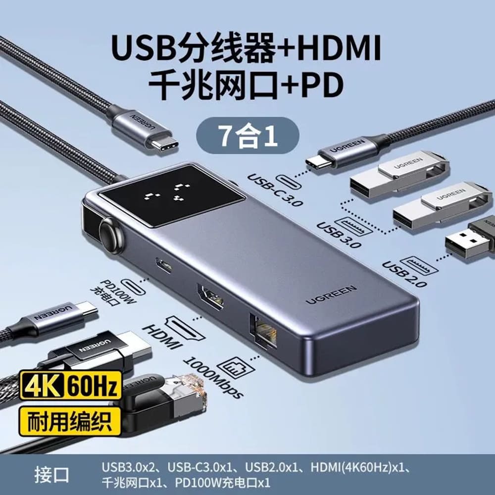 Hub USB-C UGREEN CM888 (45155) Uno, 6in1, Harmaa