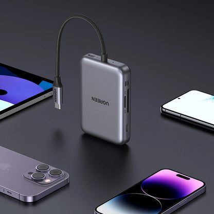 Hub USB-C UGREEN CM896 (65759), 7in1, Harmaa
