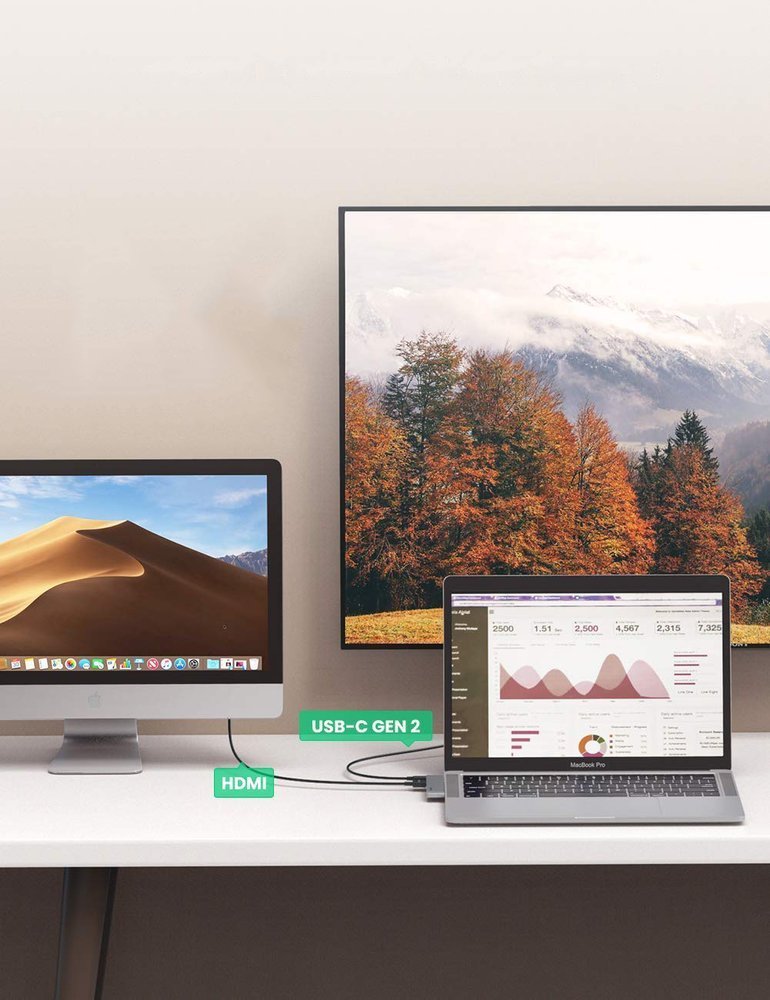 UGREEN USB-C -keskitin Apple MacBook Pro / Air -sarjalle, 3 x USB-A 3.0 - 1 x USB-C - 1 x HDMI, Harmaa