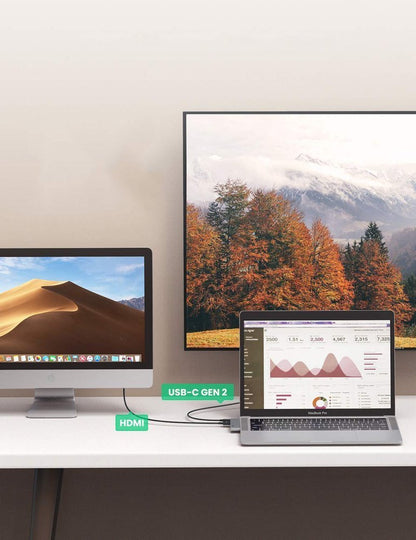 UGREEN USB-C -keskitin Apple MacBook Pro / Air -sarjalle, 3 x USB-A 3.0 - 1 x USB-C - 1 x HDMI, Harmaa
