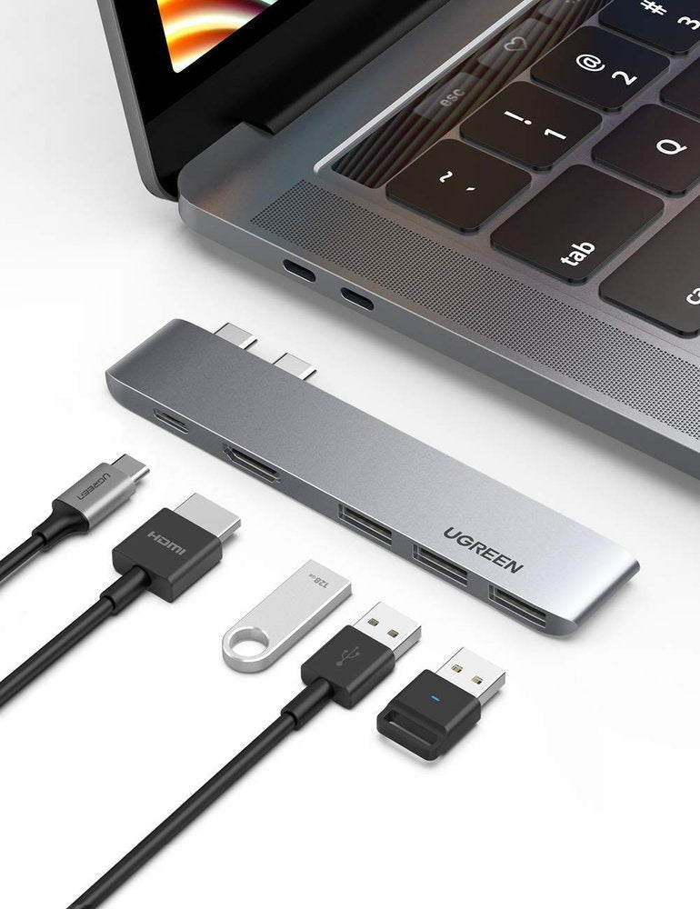 UGREEN USB-C -keskitin Apple MacBook Pro / Air -sarjalle, 3 x USB-A 3.0 - 1 x USB-C - 1 x HDMI, Harmaa
