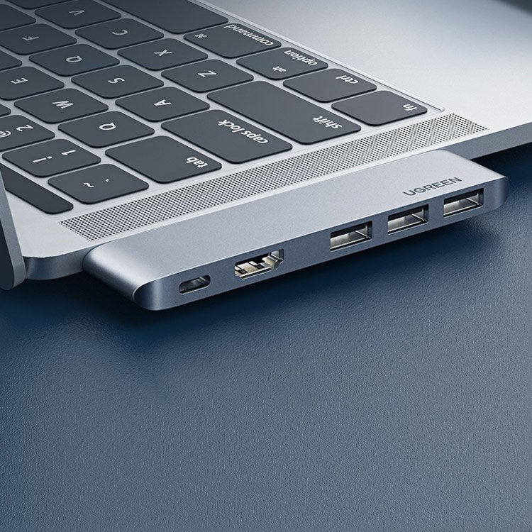 UGREEN USB-C -keskitin Apple MacBook Pro / Air -sarjalle, 3 x USB-A 3.0 - 1 x USB-C - 1 x HDMI, Harmaa