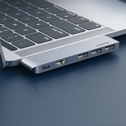 UGREEN USB-C -keskitin Apple MacBook Pro / Air -sarjalle, 3 x USB-A 3.0 - 1 x USB-C - 1 x HDMI, Harmaa