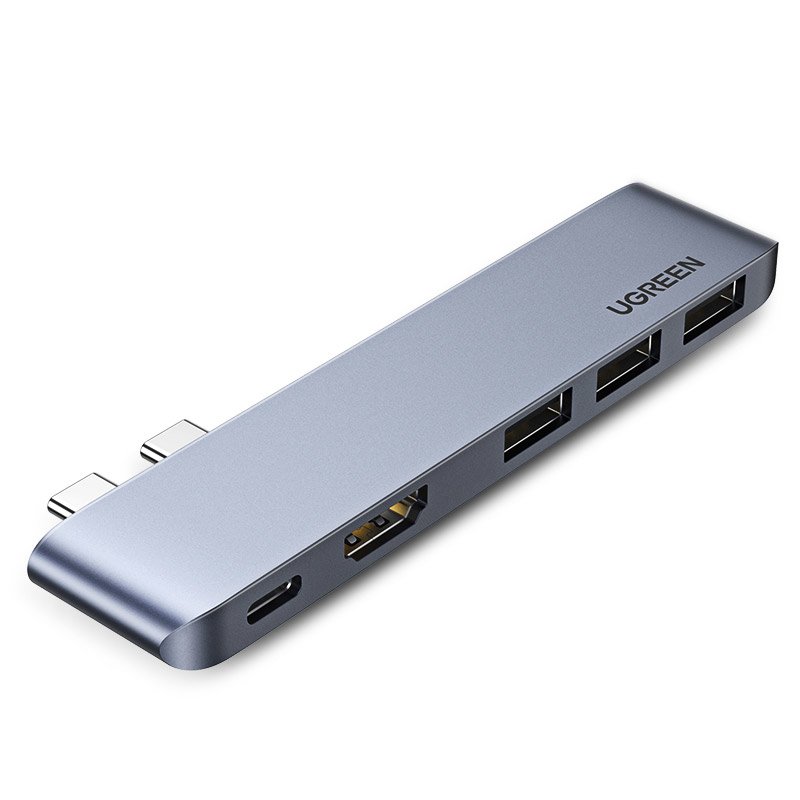 UGREEN USB-C -keskitin Apple MacBook Pro / Air -sarjalle, 3 x USB-A 3.0 - 1 x USB-C - 1 x HDMI, Harmaa