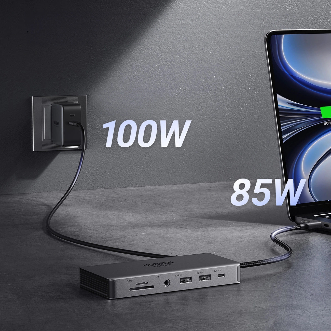 Hub USB-C UGREEN Revodok Pro 313 CM681, 2 x USB-A 3.2 - 1 x USB-A 3.0 - 2 x USB-C - 2 x HDMI - 1 x Jack 3.5mm - 1 x RJ45 - 1 x SD - 1 x microSD, Harmaa
