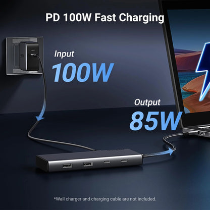 Hub USB-C UGREEN Revodok 308 CM639, 2 x USB-A 3.2 - 3 x USB-C - 1 x Display Port - 2 x HDMI, Harmaa