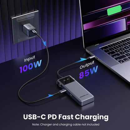 USB-C-keskitin UGREEN Uno (75177), 2 x USB-A 3.2 - 3 x USB-C - 1 x HDMI, Harmaa