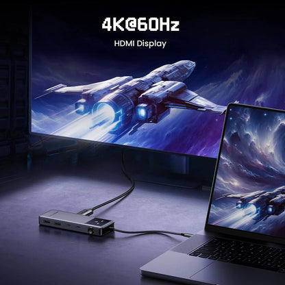 USB-C-keskitin UGREEN Uno (75177), 2 x USB-A 3.2 - 3 x USB-C - 1 x HDMI, Harmaa