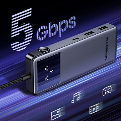 USB-C-keskitin UGREEN Uno (75179), 2 x USB-A - 2 x USB-C - 1 x HDMI - 1 x SD - 1 x microSD, Harmaa