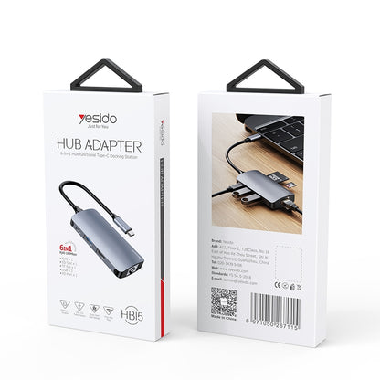 USB-C-hubi Yesido HB15, 6in1, harmaa