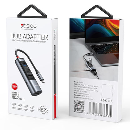 USB-C-hubi Yesido HB22, 5in1, harmaa