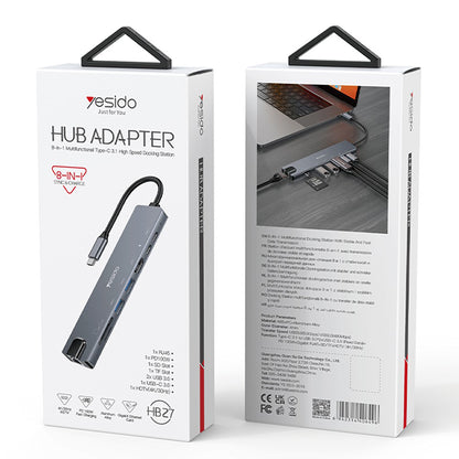 USB-C-hubi Yesido HB27, 8in1, harmaa