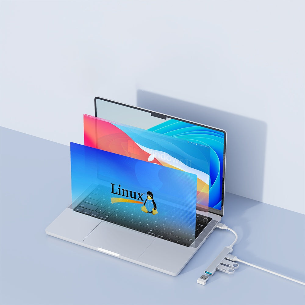 USB-hubi Techsuit H19 PolarisBridge, 4in1, Harmaa Valkoinen