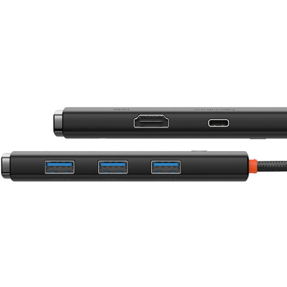 USB-C Hub Baseus Lite, 3 x USB-A 3.0 - USB-C - HDMI, Musta WKQX040001