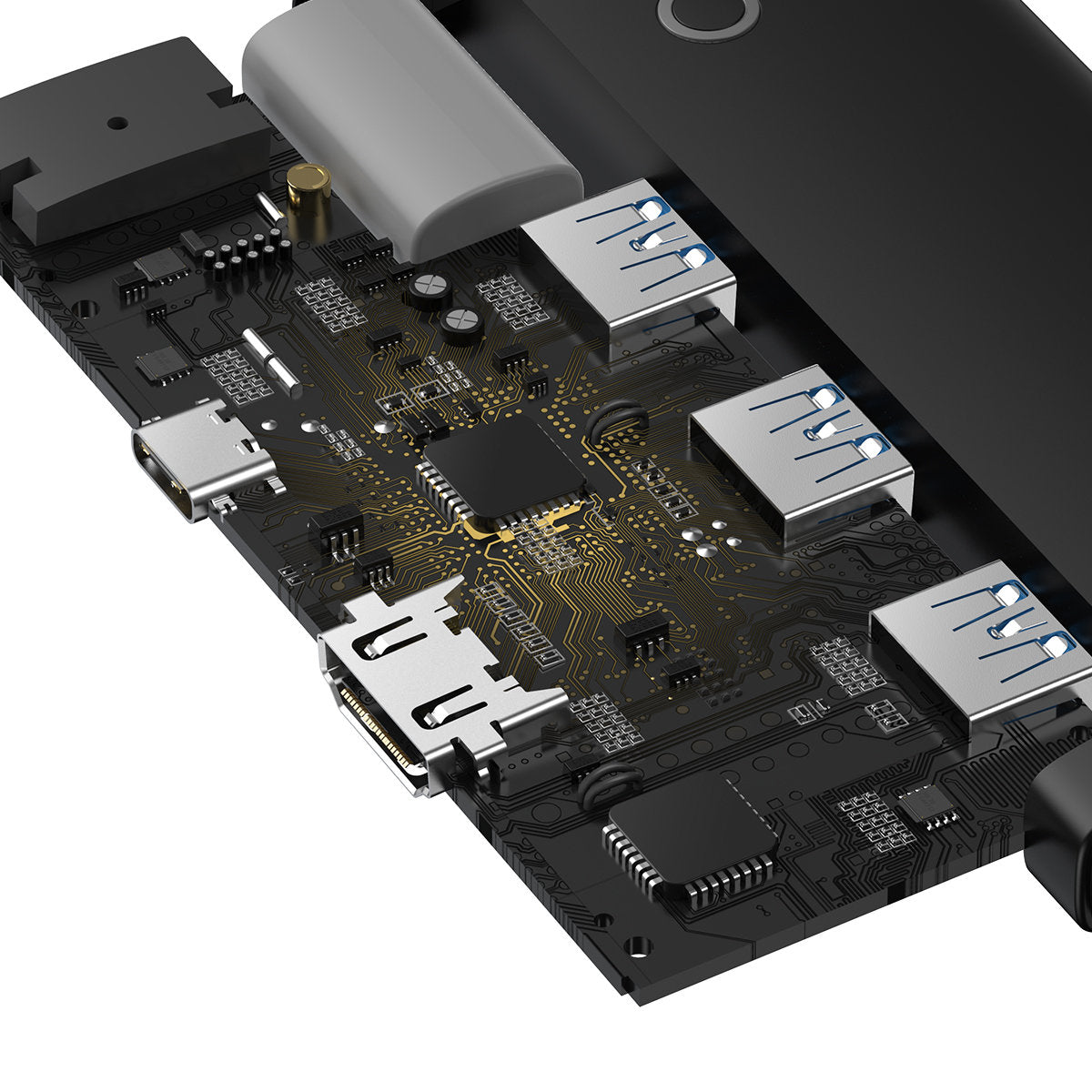 USB-C Hub Baseus Lite, 3 x USB-A 3.0 - USB-C - HDMI, Musta WKQX040001