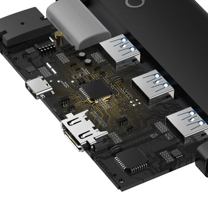 USB-C Hub Baseus Lite, 3 x USB-A 3.0 - USB-C - HDMI, Musta WKQX040001