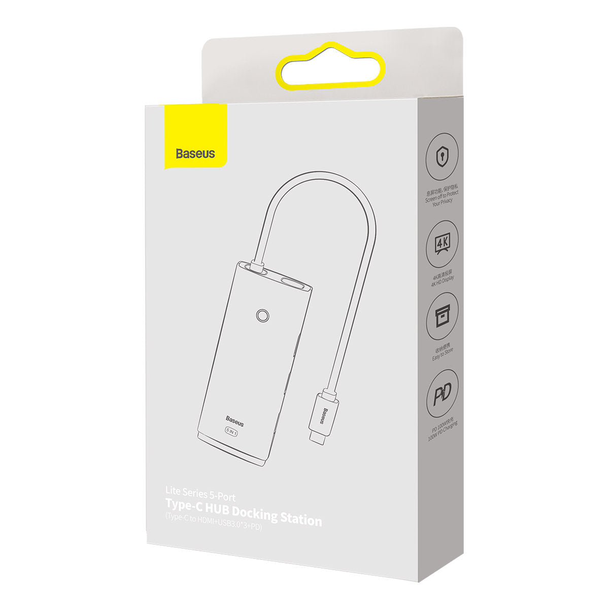 USB-C Hub Baseus Lite, 3 x USB-A 3.0 - USB-C - HDMI, Musta WKQX040001