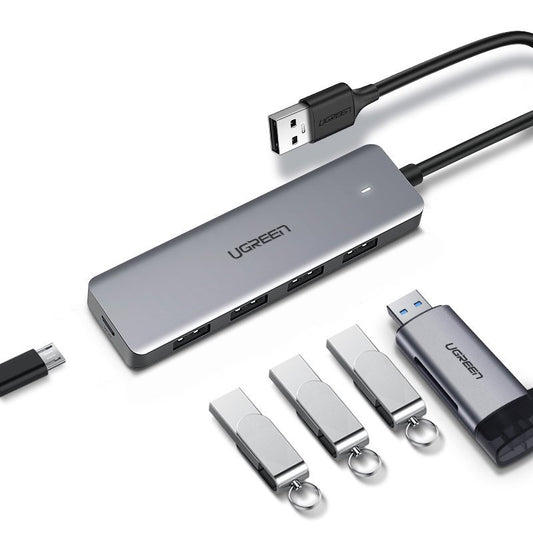 UGREEN CM219 USB-hubi, 4 x USB-A 3.0 - 1 x USB-C, Harmaa