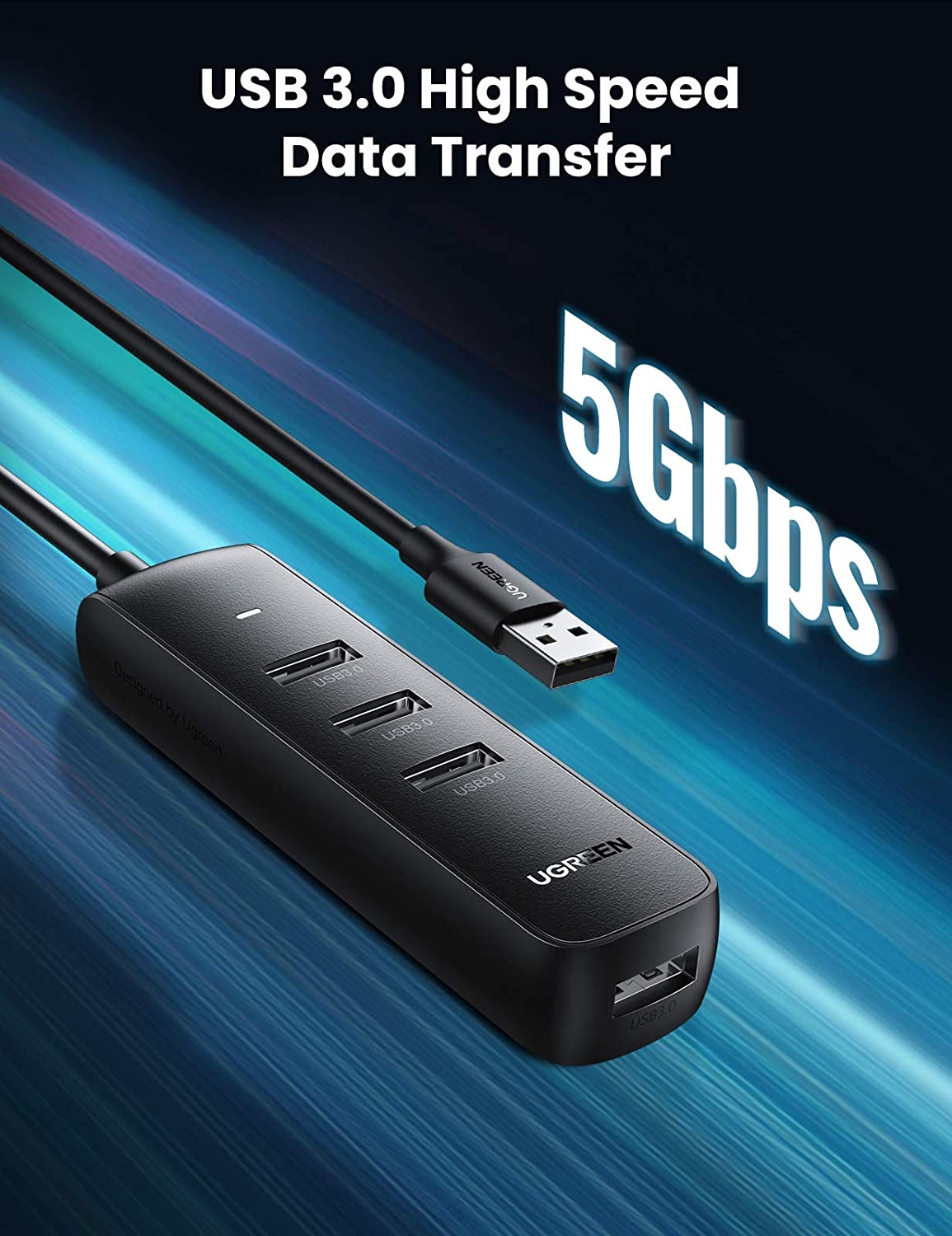 Hub USB UGREEN CM416, 4 x USB-A 3.0, 1m, Musta