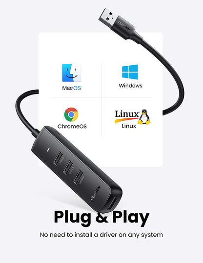 Hub USB UGREEN CM416, 4 x USB-A 3.0, 1m, Musta