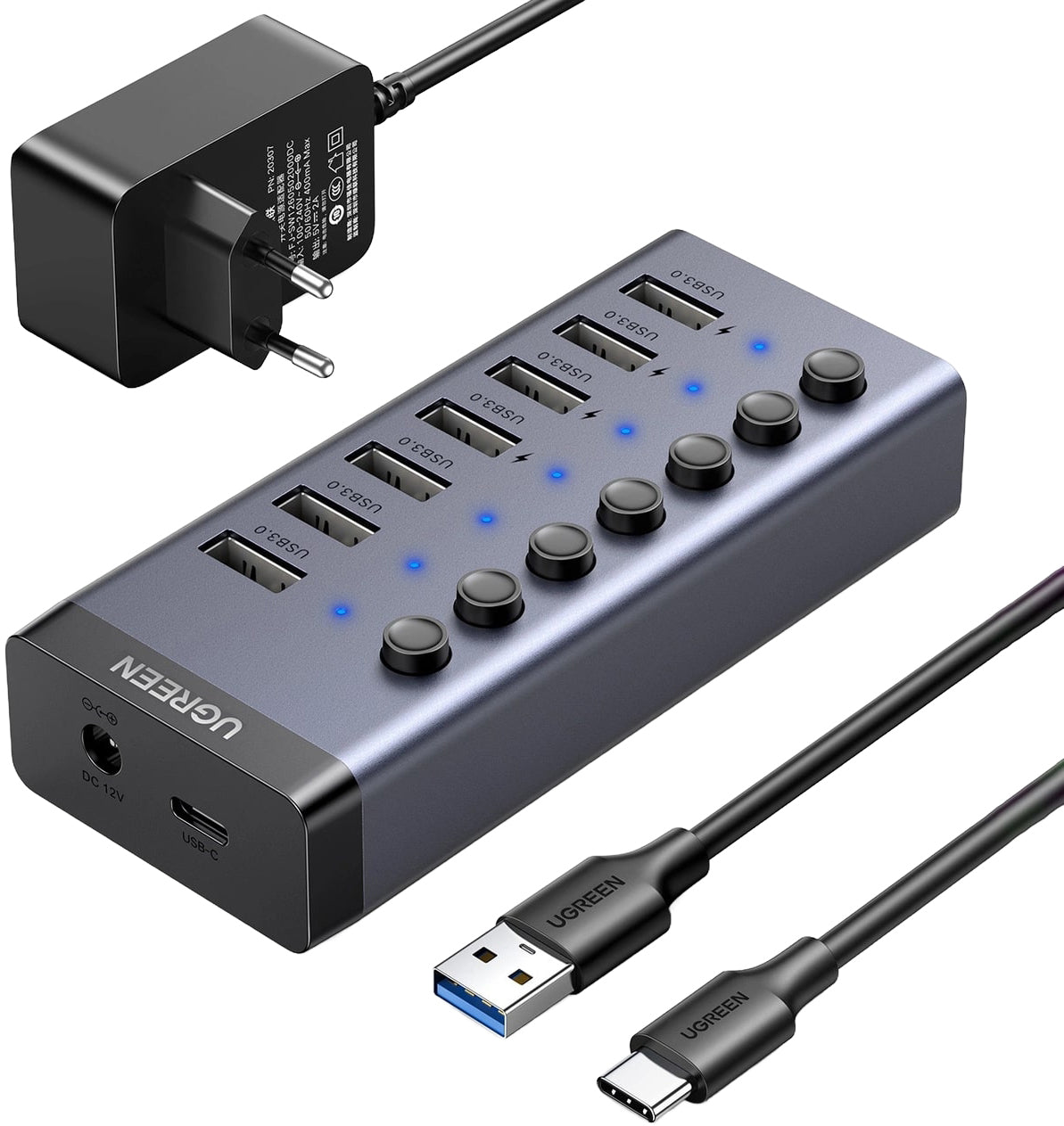 USB-hubi UGREEN CM481, 7 x USB-A 3.0, Harmaa