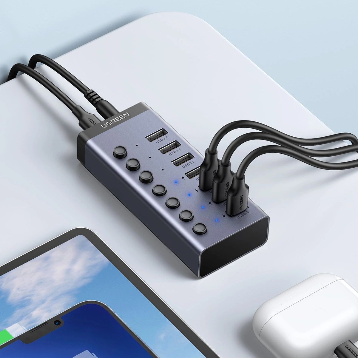 USB-hubi UGREEN CM481, 7 x USB-A 3.0, Harmaa