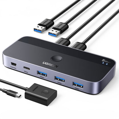 Hub USB UGREEN CM662, 3 x USB-A 3.0 - 1 x USB-C - 1 x miniUSB, Musta