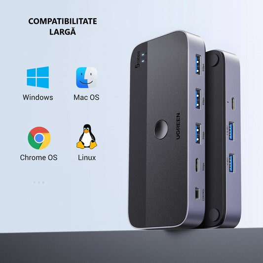 Hub USB UGREEN CM662, 3 x USB-A 3.0 - 1 x USB-C - 1 x miniUSB, Musta