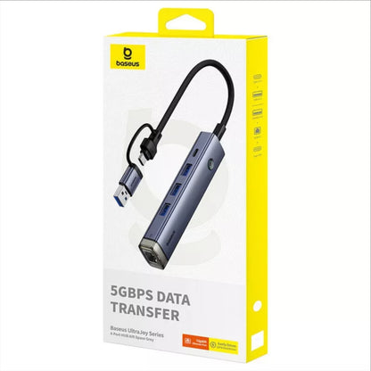 USB / USB-C -hubi Baseus UltraJoy, 3 x USB-A 3.0 - 1 x USB-C - 1 x RJ45, Harmaa B0005280B811-14