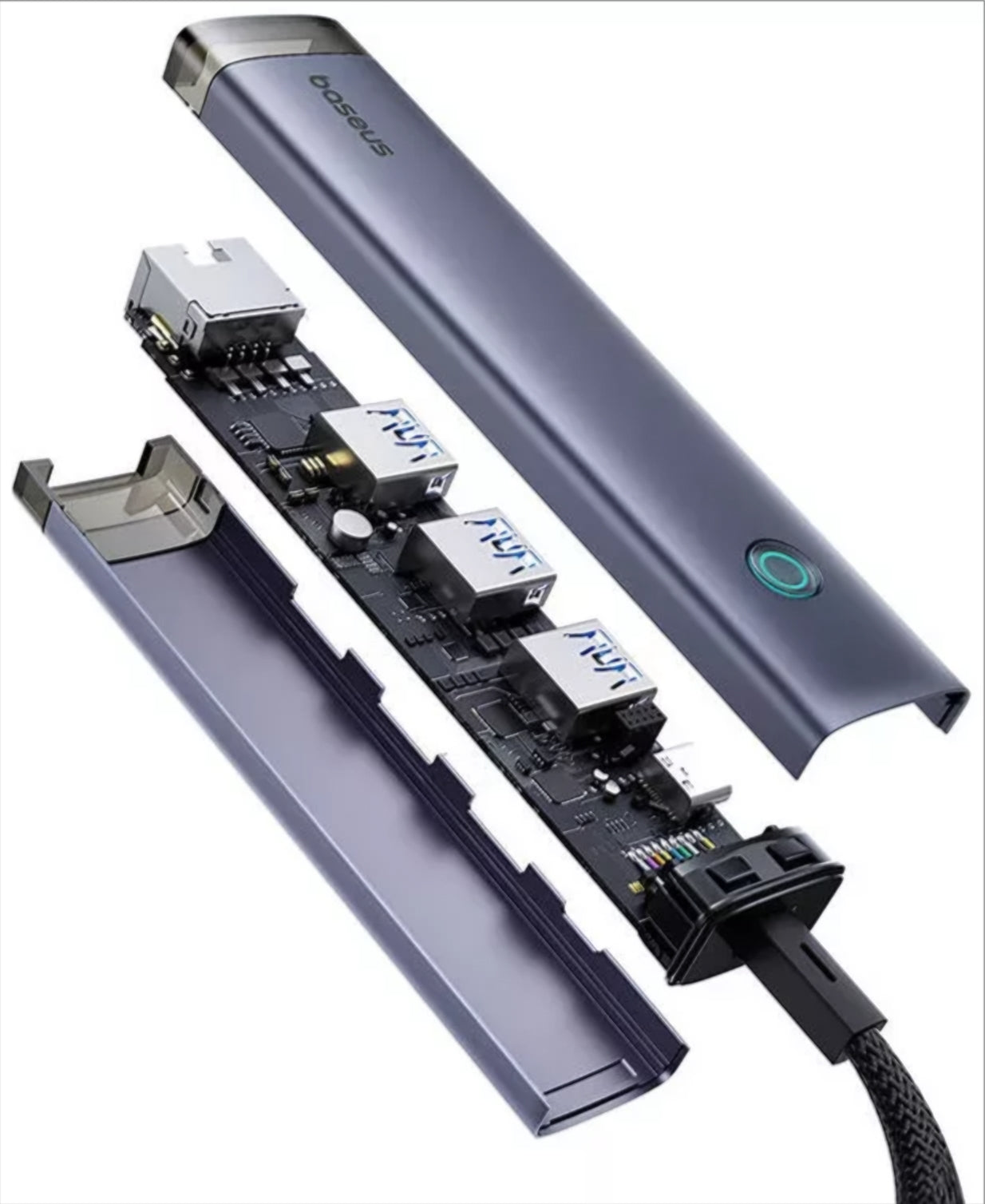 USB / USB-C -hubi Baseus UltraJoy, 3 x USB-A 3.0 - 1 x USB-C - 1 x RJ45, Harmaa B0005280B811-14