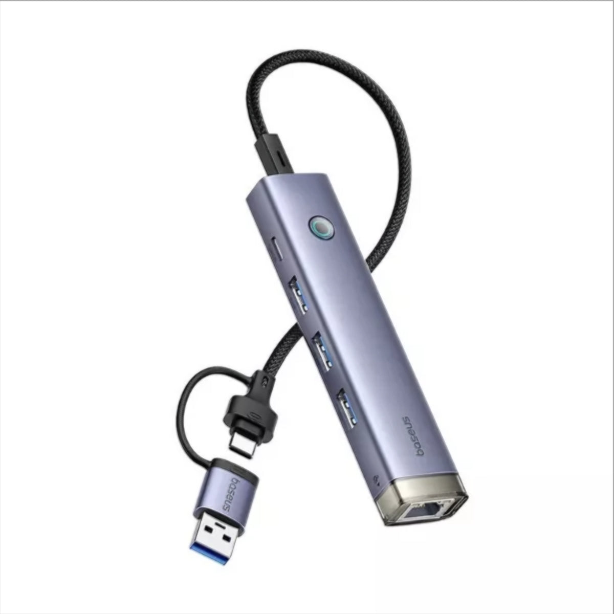USB / USB-C -hubi Baseus UltraJoy, 3 x USB-A 3.0 - 1 x USB-C - 1 x RJ45, Harmaa B0005280B811-14