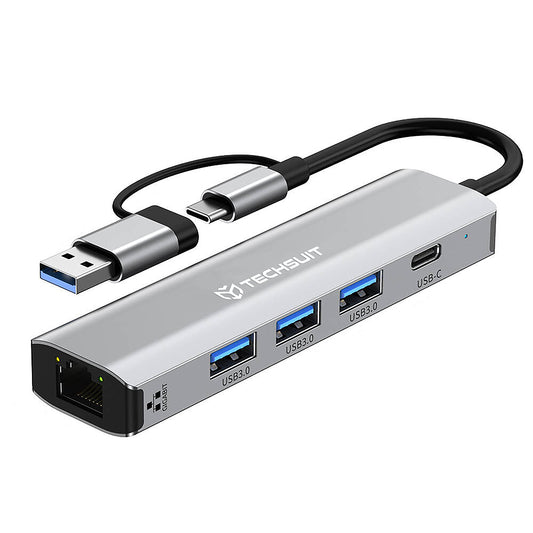USB / USB-C -keskitin Techsuit H3 BoostNetLink, 5in1, Harmaa