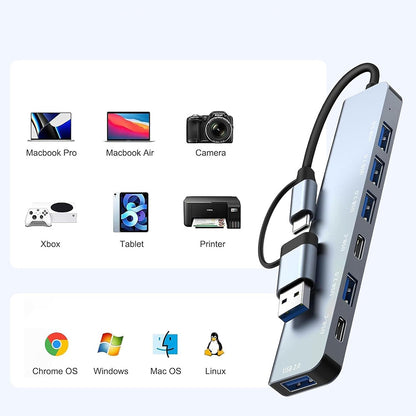 USB / USB-C -keskitin Techsuit H6 DataBridge, 7in1, Harmaa