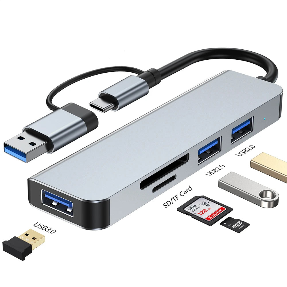USB / USB-C -keskitin Techsuit H7 DataBridge, 5in1, Harmaa