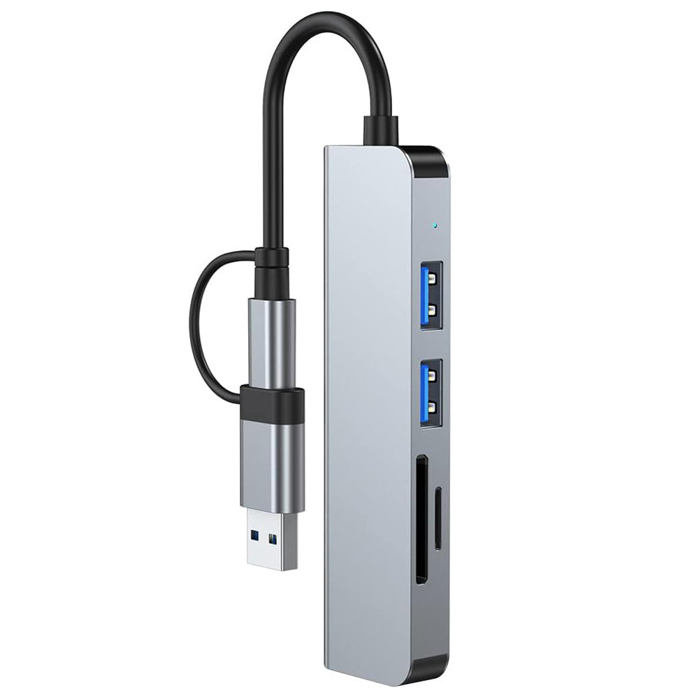 USB / USB-C -keskitin Techsuit H7 DataBridge, 5in1, Harmaa