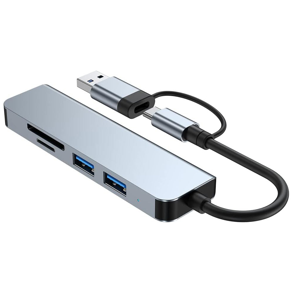 USB / USB-C -keskitin Techsuit H7 DataBridge, 5in1, Harmaa