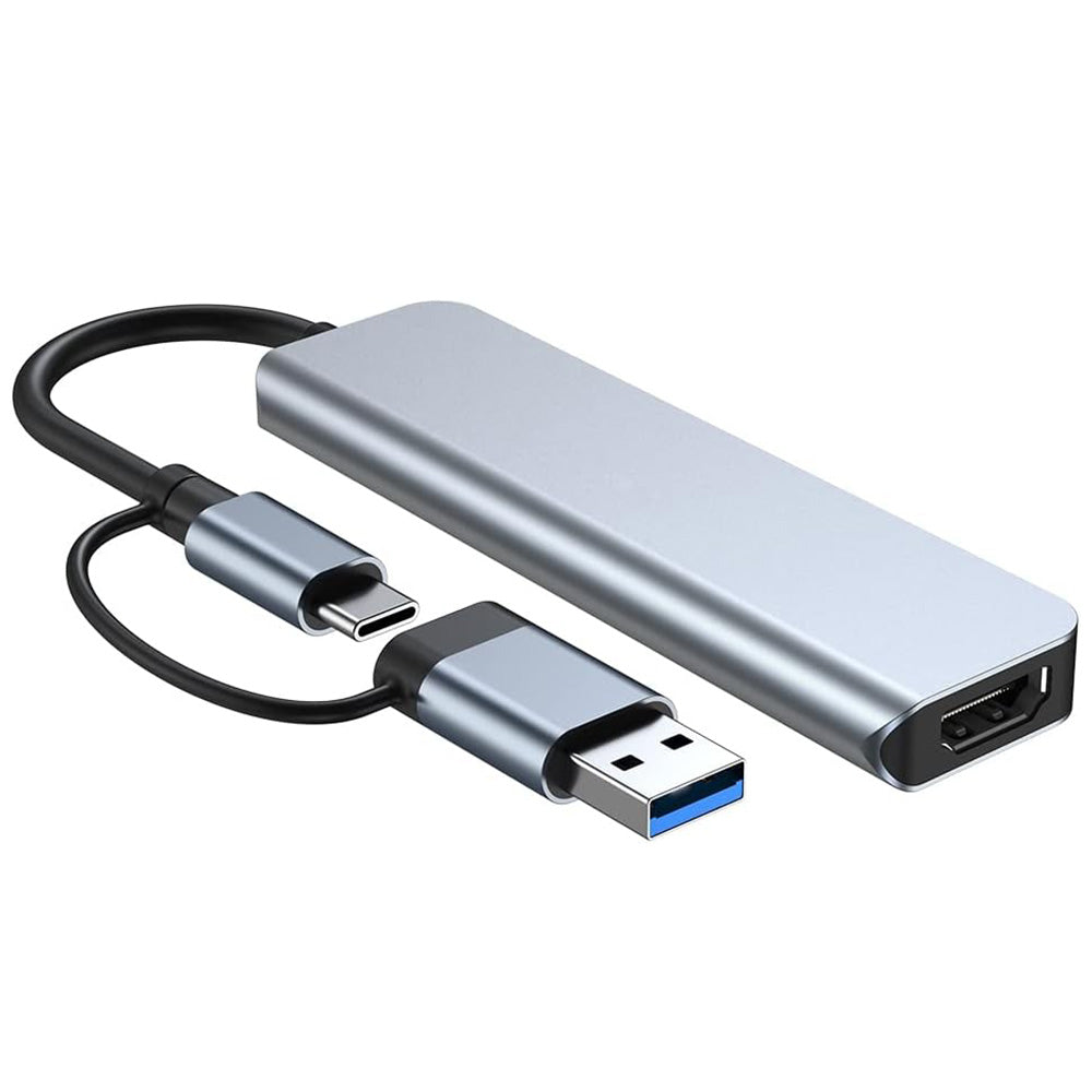 USB / USB-C -keskitin Techsuit H7 DataBridge, 5in1, Harmaa