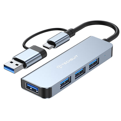 USB / USB-C Techsuit H8 DataBridge, 4in1, Harmaa