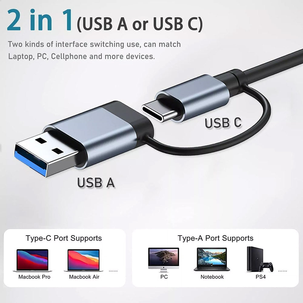 USB / USB-C Techsuit H8 DataBridge, 4in1, Harmaa