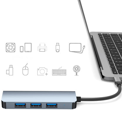 USB / USB-C Techsuit H8 DataBridge, 4in1, Harmaa