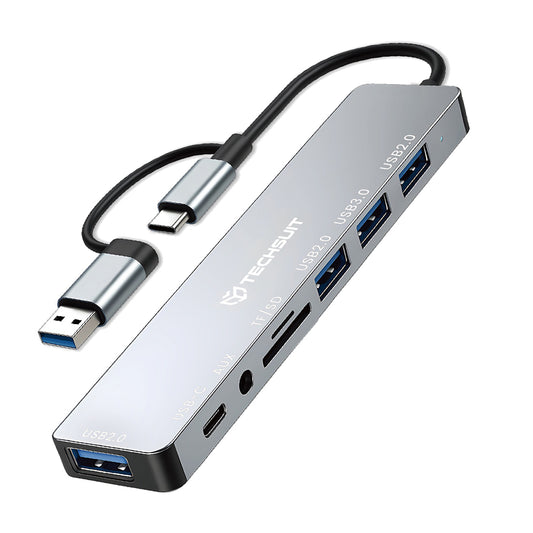 USB / USB-C -keskitin Techsuit H9 DataBridge, 8in1, Harmaa