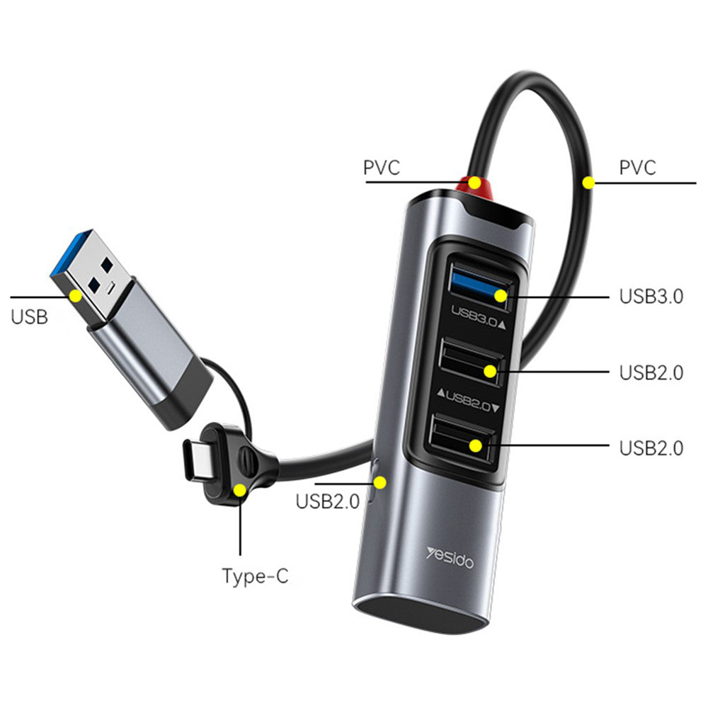 USB / USB-C Yesido HB19, 4in1, Gray