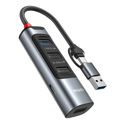 USB / USB-C -keskitin Yesido HB20, 5in1, Harmaa
