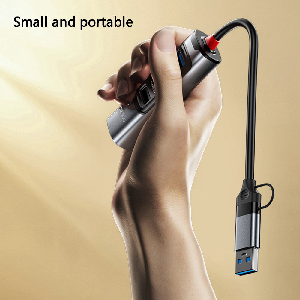 USB / USB-C -keskitin Yesido HB20, 5in1, Harmaa