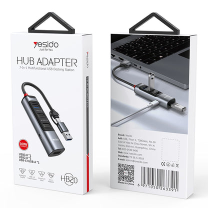 USB / USB-C -keskitin Yesido HB20, 5in1, Harmaa