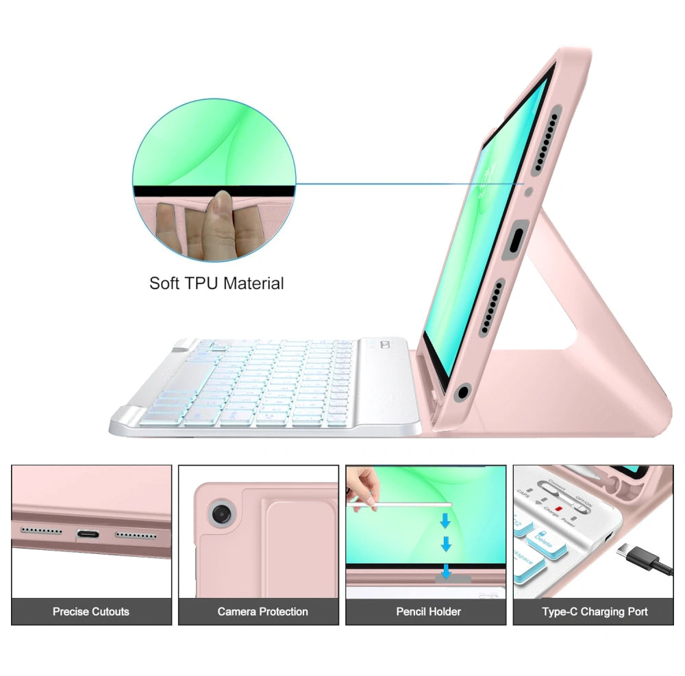 Kotelo näppäimistöllä Samsung Galaxy Tab A11+ / Tab A9+ varten, Tech-Protect, SC PEN, Pinkki